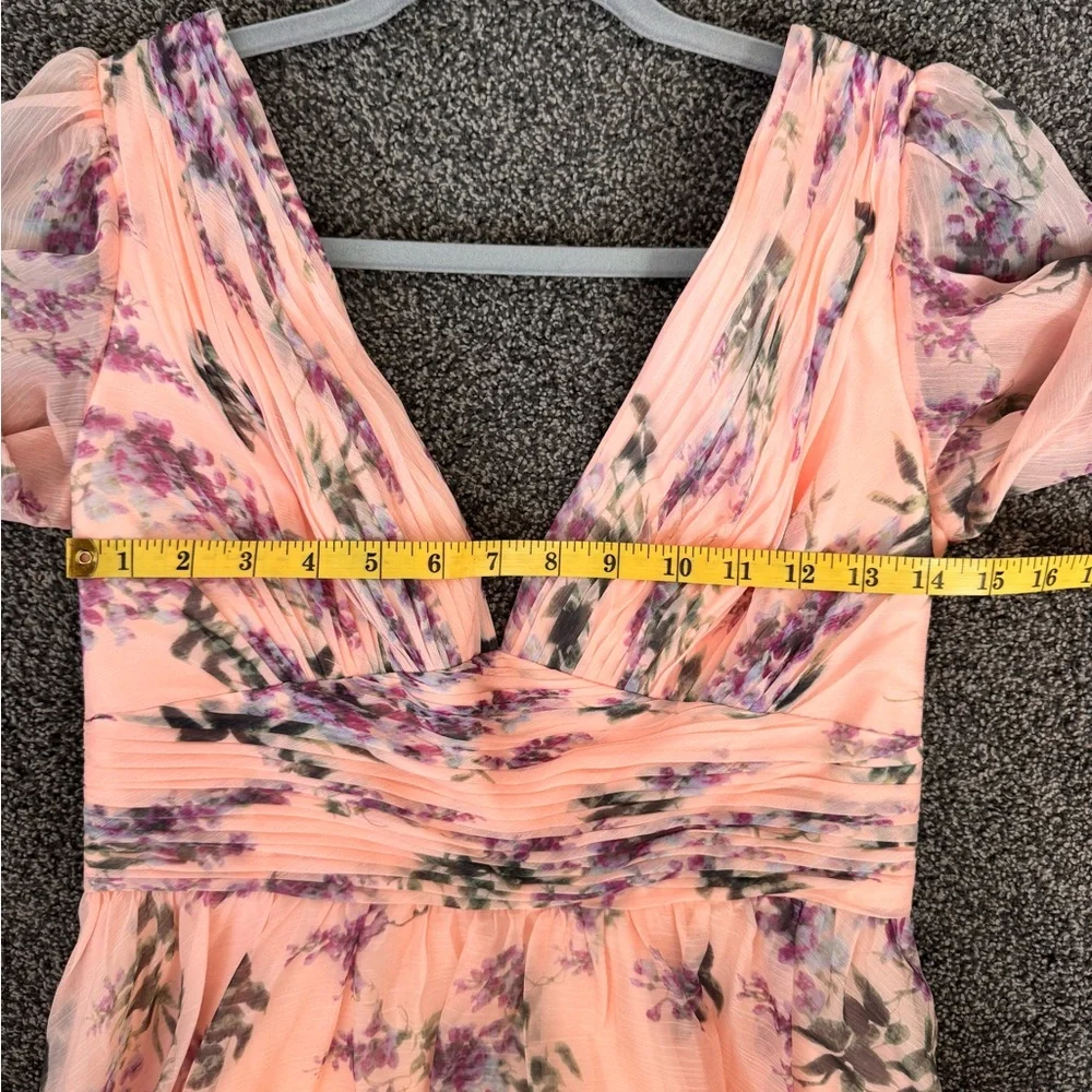 Ieena for Mac Duggal Pink Floral Flutter Sleeve Deep V Neck Mini Dress Size 6 - Picture 14 of 16